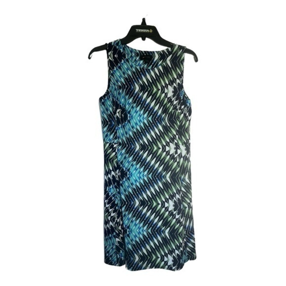 AB Studio Blue and Black Geometric Midi Dress